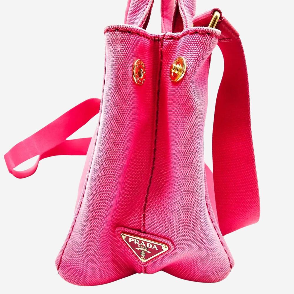 Prada Canapa Hand Bag Pink Canvas 25cm - Picture 3 of 9